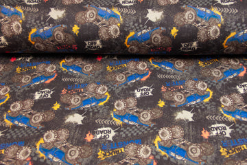Alpenfleece mit Monstertrucks, schwarz, 0,5 m
